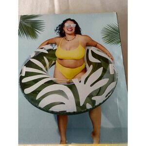 Sun Squad 48 Inch Inflatable Swim Tube with Handles Tropical Leaf Pattern swim